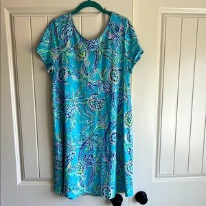 Vibrant Blue Tropical Print Dress